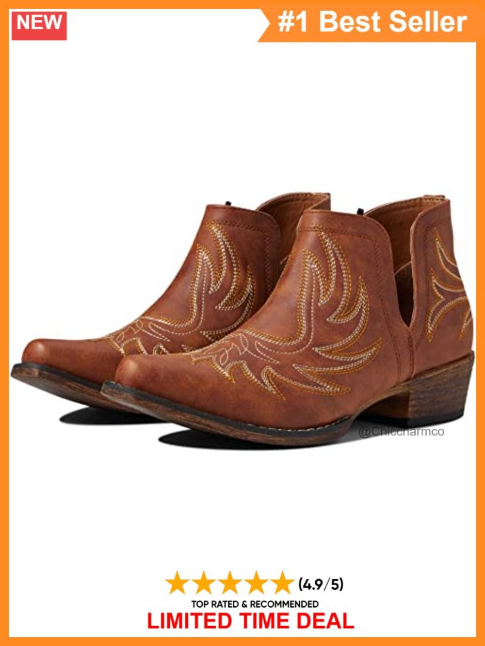 ROPER Womens Ava Faux Leather Western Ankle Boots Snip Toe Calf High